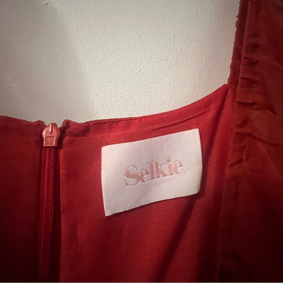 Selkie The Winter Red Silk Gauze French Puff Dress Medium - Picture 4 of 4